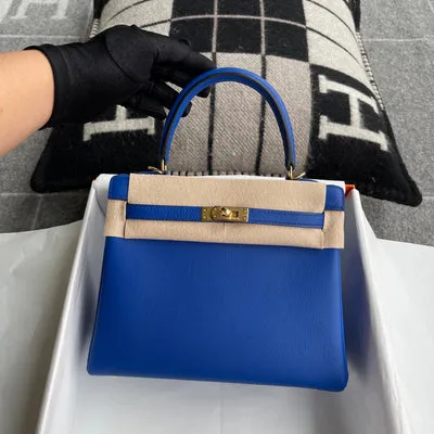 KELLY 25 SWIFT LEATHER BLEU ELECTRIQUE WITH GOLD HARDWARE (GHW) - 2