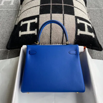 KELLY 25 SWIFT LEATHER BLEU ELECTRIQUE WITH GOLD HARDWARE (GHW) - 3
