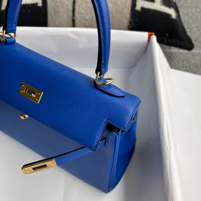 KELLY 25 SWIFT LEATHER BLEU ELECTRIQUE WITH GOLD HARDWARE (GHW) - 5