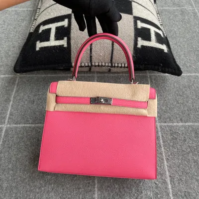 KELLY 25 EPSOM LEATHER ROSE AZALEE WITH PALLADIUM HARDWARE (PHW) - 1