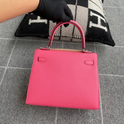 KELLY 25 EPSOM LEATHER ROSE AZALEE WITH PALLADIUM HARDWARE (PHW) - 2