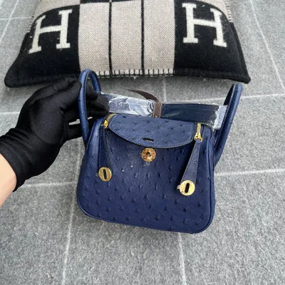 MINI LINDY 20 OSTRICH LEATHER BLUE DE MALTE WITH GOLD HARDWARE (GHW) - 2