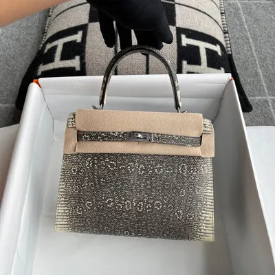 KELLY 25 LIZARD LEATHER OMBRE WITH PALLADIUM HARDWARE (PHW) - 3