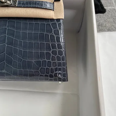 KELLY 25 SHINY (LISSE) PROSUS CROCODILE LEATHER BLEU TEMPETE WITH PALLADIUM HARDWARE (PHW) - 6