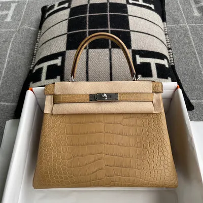 KELLY 28 MATTE MISSISSIPPIENSIS ALLIGATOR LEATHER KRAFT WITH PALLADIUM HARDWARE (PHW) - 1