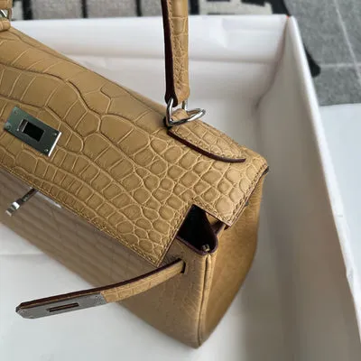 KELLY 28 MATTE MISSISSIPPIENSIS ALLIGATOR LEATHER KRAFT WITH PALLADIUM HARDWARE (PHW) - 5