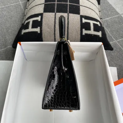 KELLY 25 SHINY (LISSE) PROSUS CROCODILE LEATHER NOIR (BLACK) WITH GOLD HARDWARE (GHW) - 4