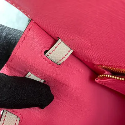 KELLY 25 EPSOM LEATHER HORSESHOE STAMP (HSS) BI-COLOR ROSE AZALLE & CRAIE WITH GOLD HARDWARE (GHW) - 4