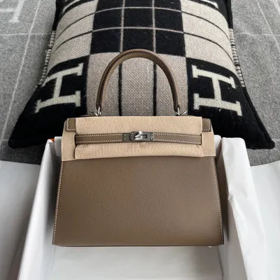 KELLY 25 EPSOM LEATHER ETOUPE WITH PALLADIUM HARDWARE (PHW) - 1