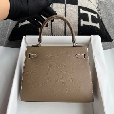 KELLY 25 EPSOM LEATHER ETOUPE WITH PALLADIUM HARDWARE (PHW) - 4