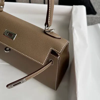 KELLY 25 EPSOM LEATHER ETOUPE WITH PALLADIUM HARDWARE (PHW) - 6