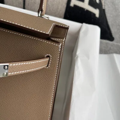 KELLY 25 EPSOM LEATHER ETOUPE WITH PALLADIUM HARDWARE (PHW) - 7