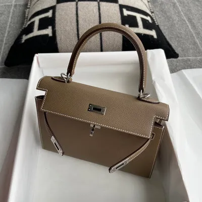 KELLY 25 EPSOM LEATHER ETOUPE WITH PALLADIUM HARDWARE (PHW) - 5