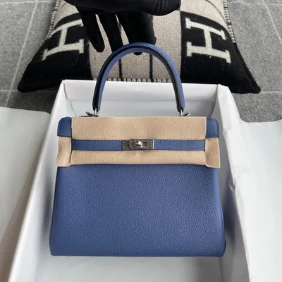 KELLY 25 TOGO LEATHER BLEU BRIGHTON WITH PALLADIUM HARDWARE (PHW) - 1