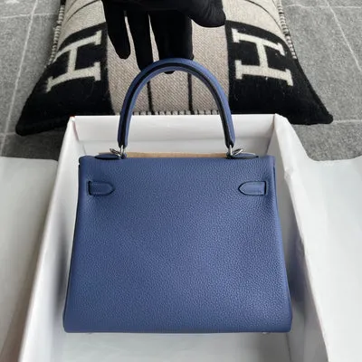 KELLY 25 TOGO LEATHER BLEU BRIGHTON WITH PALLADIUM HARDWARE (PHW) - 2
