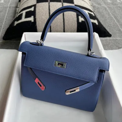KELLY 25 TOGO LEATHER BLEU BRIGHTON WITH PALLADIUM HARDWARE (PHW) - 4