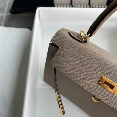 KELLY 25 EPSOM LEATHER GRIS ASPHALTE WITH GOLD HARDWARE (GHW) - 7