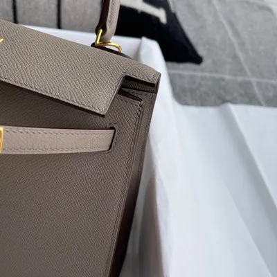 KELLY 25 EPSOM LEATHER GRIS ASPHALTE WITH GOLD HARDWARE (GHW) - 6