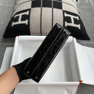 MINI KELLY II (20) SHINY (LISSE) MISSISSIPPIENSIS ALLIGATOR LEATHER NOIR (BLACK) WITH PALLADIUM HARDWARE (PHW) - 8