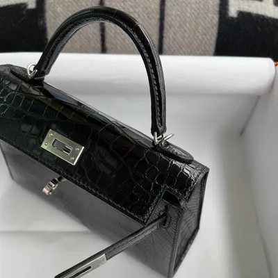 MINI KELLY II (20) SHINY (LISSE) MISSISSIPPIENSIS ALLIGATOR LEATHER NOIR (BLACK) WITH PALLADIUM HARDWARE (PHW) - 5
