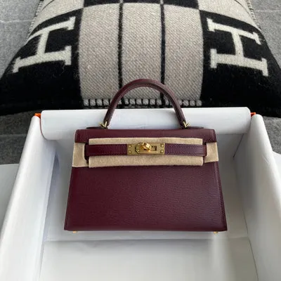 MINI KELLY II (20) CHEVRE LEATHER ROUGE H WITH GOLD HARDWARE (GHW) - 1