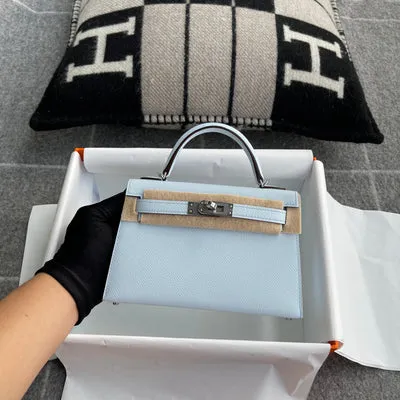 MINI KELLY II (20) EPSOM LEATHER BLEU ZEPHYR WITH PALLADIUM HARDWARE (PHW) - 3