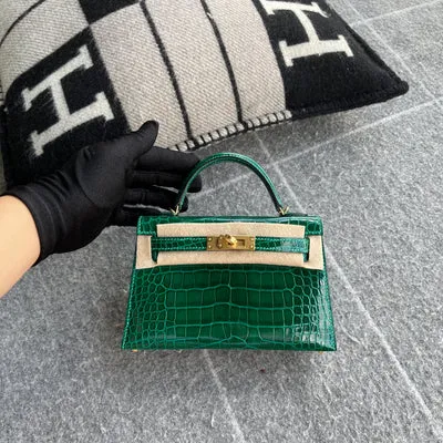 MINI KELLY II (20) SHINY (LISSE) MISSISSIPPIENSIS ALLIGATOR LEATHER VERT EMERAUDE (EMERALD) WITH GOLD HARDWARE (GHW) - 1