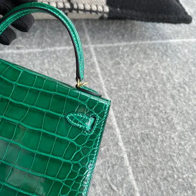 MINI KELLY II (20) SHINY (LISSE) MISSISSIPPIENSIS ALLIGATOR LEATHER VERT EMERAUDE (EMERALD) WITH GOLD HARDWARE (GHW) - 4