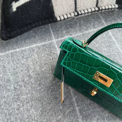MINI KELLY II (20) SHINY (LISSE) MISSISSIPPIENSIS ALLIGATOR LEATHER VERT EMERAUDE (EMERALD) WITH GOLD HARDWARE (GHW) - 5