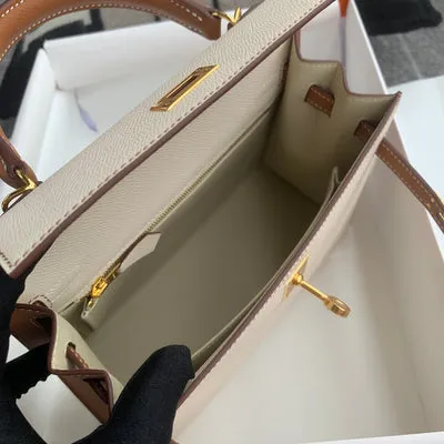 KELLY 25 EPSOM LEATHER HORSESHOE STAMP (HSS) BI-COLOR CRAIE & GOLD WITH GOLD HARDWARE (GHW) - 4