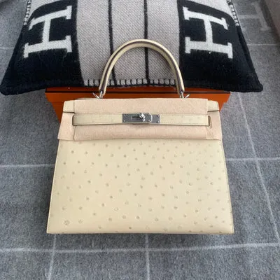 KELLY 28 OSTRICH LEATHER PARCHEMIN WITH PALLADIUM HARDWARE (PHW) - 1