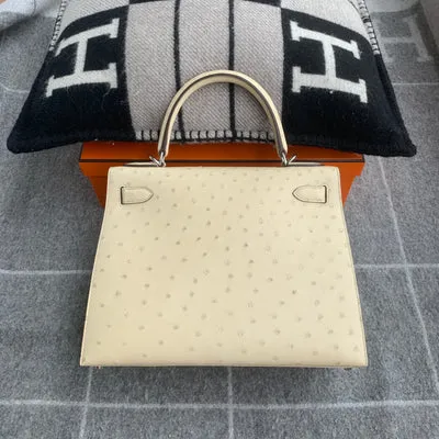 KELLY 28 OSTRICH LEATHER PARCHEMIN WITH PALLADIUM HARDWARE (PHW) - 3