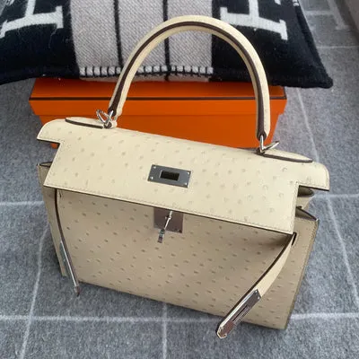 KELLY 28 OSTRICH LEATHER PARCHEMIN WITH PALLADIUM HARDWARE (PHW) - 5