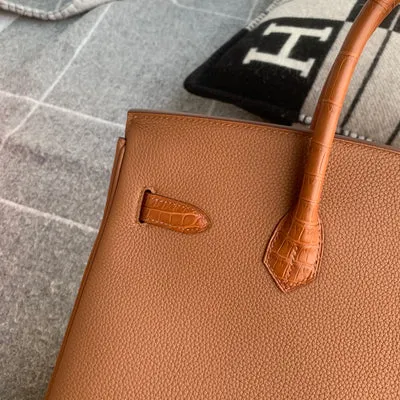 BIRKIN 35 TOUCH NILOTICUS CROCODILE LEATHER & TOGO LEATHER GOLD WITH GOLD HARDWARE (GHW) - 5