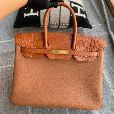 BIRKIN 35 TOUCH NILOTICUS CROCODILE LEATHER & TOGO LEATHER GOLD WITH GOLD HARDWARE (GHW) - 1