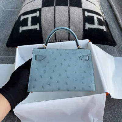 MINI KELLY II (20) OSTRICH LEATHER BLEU GLACIER WITH GOLD HARDWARE (GHW) - 3