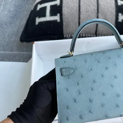 MINI KELLY II (20) OSTRICH LEATHER BLEU GLACIER WITH GOLD HARDWARE (GHW) - 5