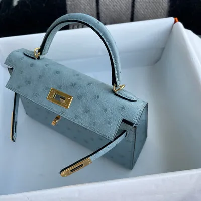 MINI KELLY II (20) OSTRICH LEATHER BLEU GLACIER WITH GOLD HARDWARE (GHW) - 4
