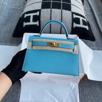 MINI KELLY II (20) EPSOM LEATHER BLEU DU NORD WITH GOLD HARDWARE (GHW) - 3