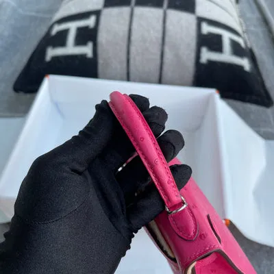 MINI KELLY II (20) OSTRICH LEATHER ROSE TYRIEN WITH PALLADIUM HARDWARE (PHW) - 8