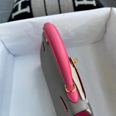 KELLY 25 EPSOM LEATHER HORSESHOE STAMP (HSS) BI-COLOR GRIS ASPHALTE & ROSE AZALEE WITH GOLD HARDWARE (GHW) - 8
