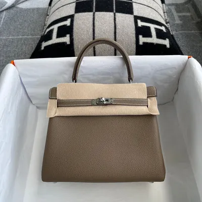 KELLY 25 TOGO LEATHER ETOUPE WITH PALLADIUM HARDWARE (PHW) - 1