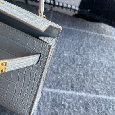 MINI KELLY II (20) MATTE MISSISSIPPIENSIS ALLIGATOR LEATHER PEARL GREY WITH GOLD HARDWARE (GHW) - 6