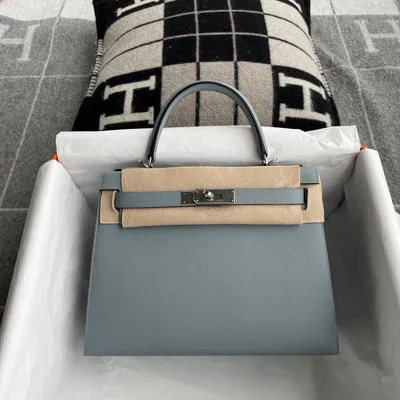 KELLY 28 EPSOM LEATHER BLEU CIEL WITH PALLADIUM HARDWARE (PHW) - 1