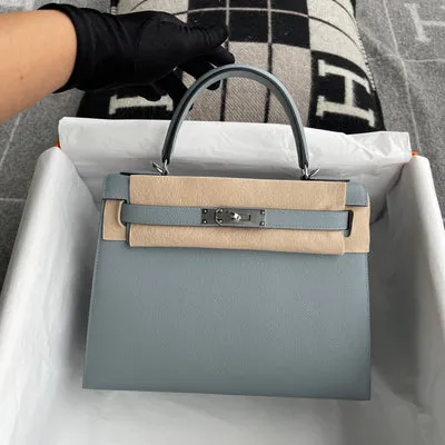 KELLY 28 EPSOM LEATHER BLEU CIEL WITH PALLADIUM HARDWARE (PHW) - 2
