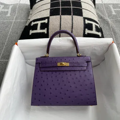 KELLY 25 OSTRICH LEATHER ANEMONE WITH GOLD HARDWARE (GHW) - 1