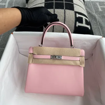 KELLY 25 SWIFT LEATHER ROSE SAKURA WITH PALLADIUM HARDWARE (PHW) - 3