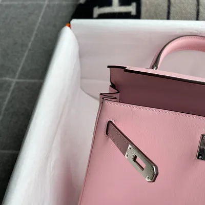 KELLY 25 SWIFT LEATHER ROSE SAKURA WITH PALLADIUM HARDWARE (PHW) - 4