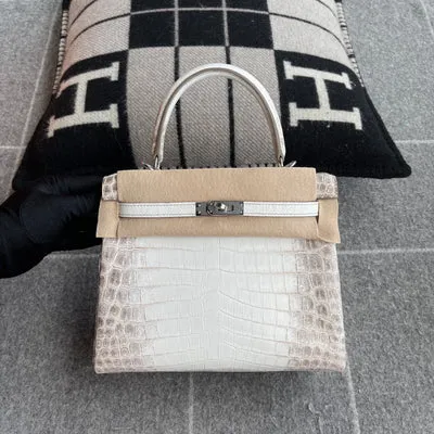 KELLY 25 NILOTICUS CROCODILE (MATTE) LEATHER HIMALAYA WITH PALLADIUM HARDWARE (PHW) - 1