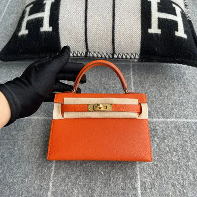 MINI KELLY II (20) CHEVRE LEATHER ORANGE WITH GOLD HARDWARE (GHW) - 2